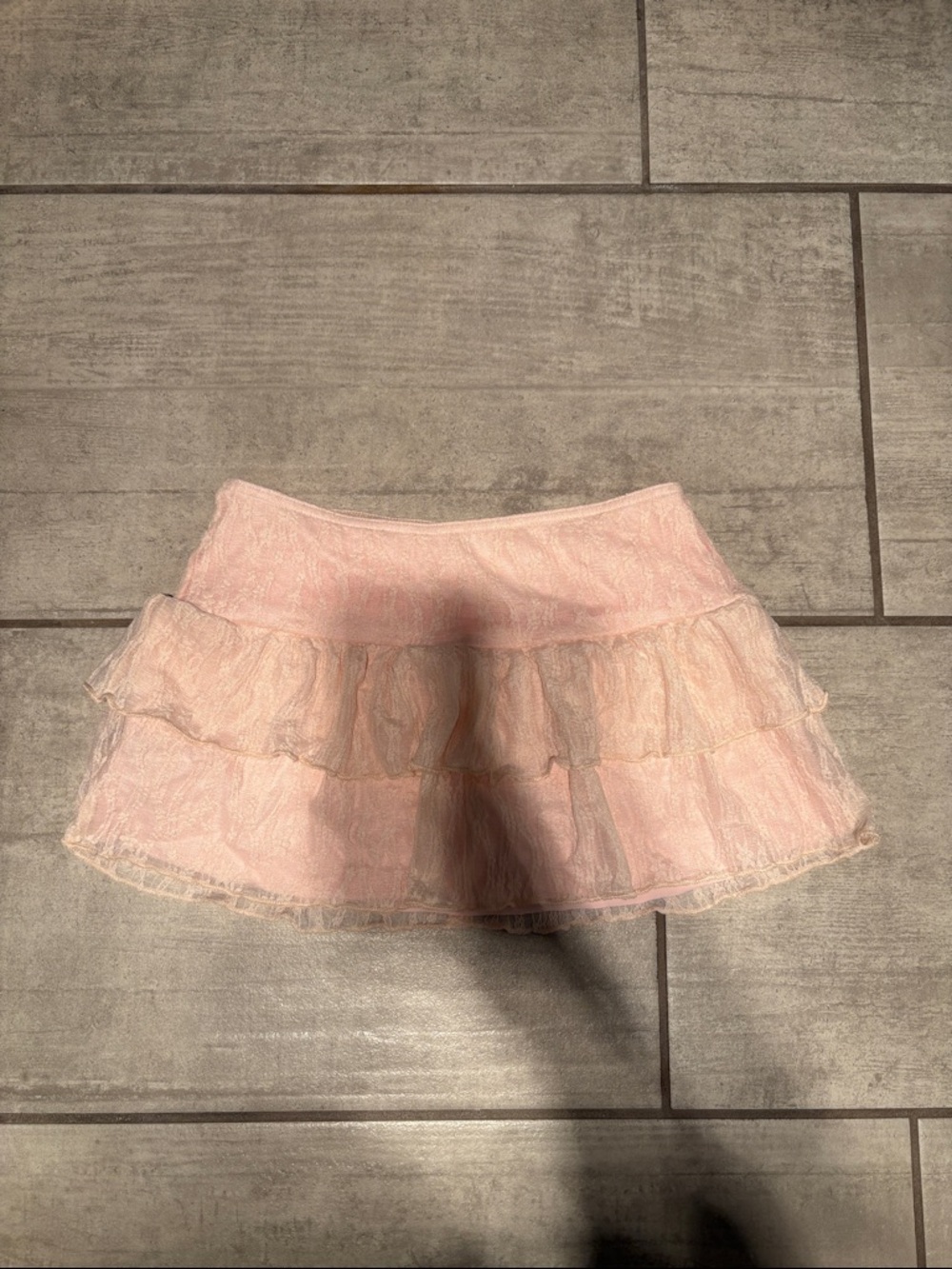 Garage Pink Tiered Lace Mini Skirt